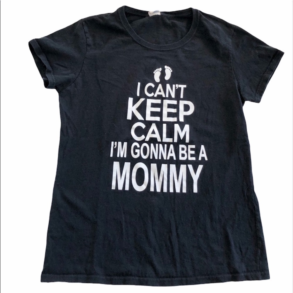Gildan 100% Cotton Mommy-To-Be Black T-Shirt “I Can’t Keep Calm” Women’s Medium